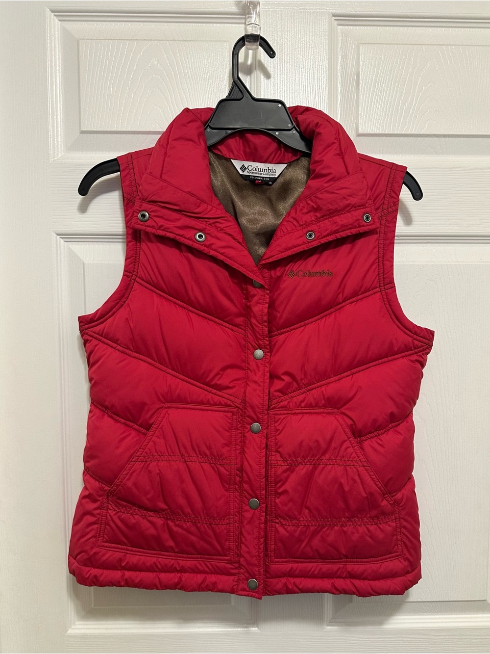Columbia Sportswear Women L Red Puffy Vest Quilted Insulated Gilet Hike Trail